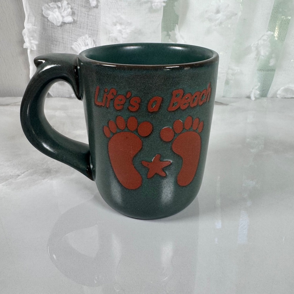 Life's A Beach Monterey California Embossed Souvenir Mug Footprints A Gift Corp